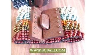 Multi Color Bead Wooden Clasps Stretch Wristband 