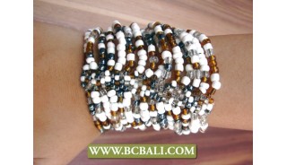 Multi Strands Glass Beads Bracelets Stretched