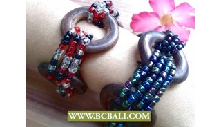 Stretched Women Beaded Bracelet Thread Wood 