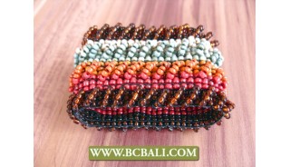 Beaded Wristband Glass Bead Rainbow Stretched 