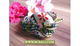 bead bracelets wooden handpainted flower