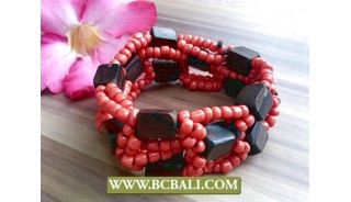 Ethnic Unique Beaded Wood Bracelet Stretching 