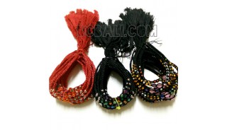3 color braids strings charm glass beads bracelet