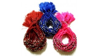 tassels bracelets braids strings mono color silver beads charms