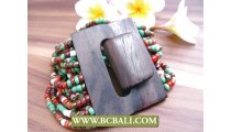 Balinese Wood Buckle Bracelets Stretch Multi