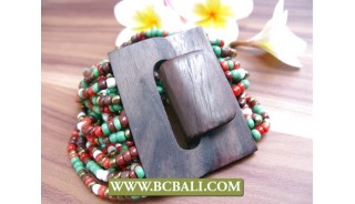 Balinese Wood Buckle Bracelets Stretch Multi