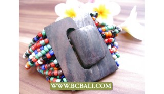 Beads Multi Color Seed Beads Wood Clasp