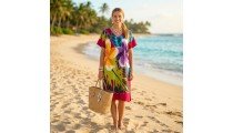 Casual Midi Dress Rayon Hand Painted Floral Design
