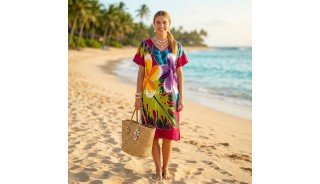 Casual Midi Dress Rayon Hand Painted Floral Design