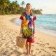 Casual Midi Dress Rayon Hand Painted Floral Design