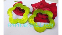 Earring Shell Green Lime Decorate Carved