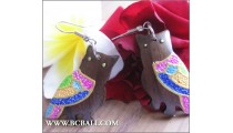 Fashion Earring Owl Wood Carving Painting