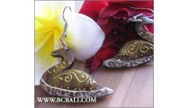 Wood Earrings Duck Painting Carving Handmade