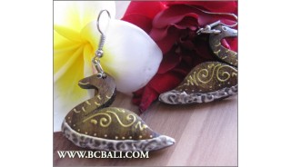 Wood Earrings Duck Painting Carving Handmade