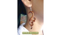 Natural Hooked Wooden Earring Carving Bali