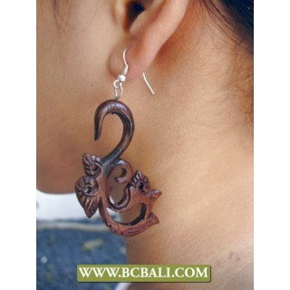 Organic Wooden Earring Swans Carving