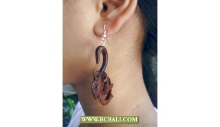 Organic Wooden Earring Swans Carving