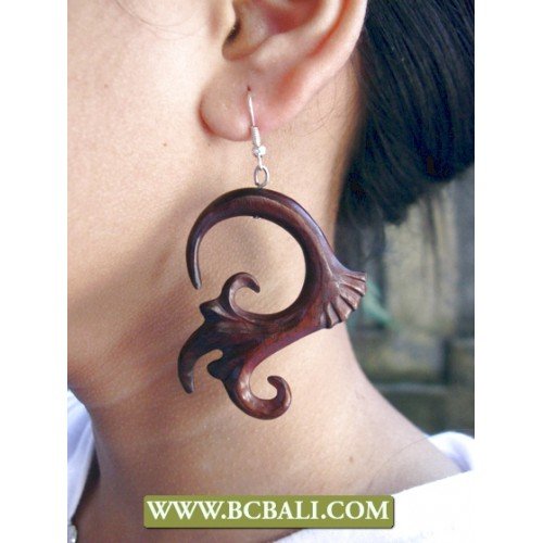 Wholesale Natural Wooden Ear Carved bali shop jewellry wooden earring carving, handmade
