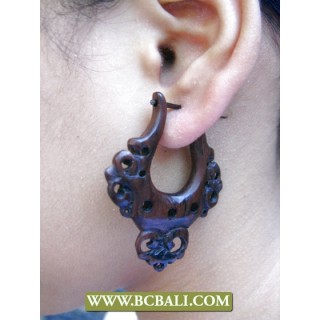 Wooden Hook Earrings Natural Bali