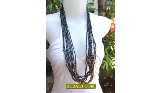 Beaded  Necklaces Multi Strand Wooden Natural