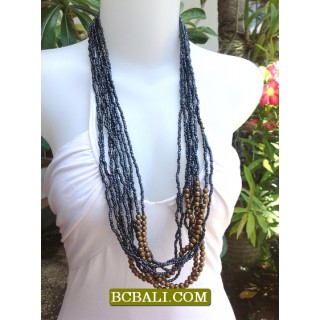 Beaded  Necklaces Multi Strand Wooden Natural