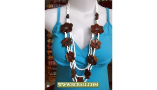  Bali Multi Strand Beads Wooden Flower Necklace