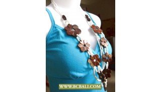  Bali Multi Strand Beads Wooden Flower Necklace