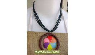 Strings Necklace Wooden Pendant Painted