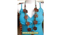 Vintage Wooden Flower and Beaded Necklace