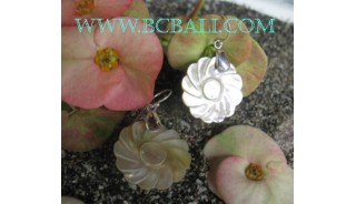 Silver Earrings Seashells Carved Flower