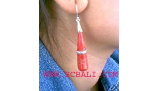 Organic Red Coral Shells Silver Earring