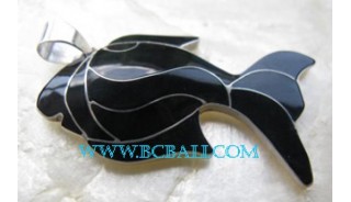 Black Fish Shell Pendant Silver