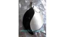 Black White Silver Shell Pendant