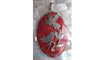 Carving Red Coral Pendant Silver