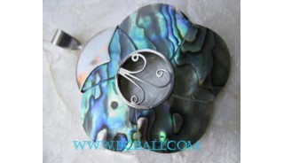 Floral Paua Shell Pendant Silver