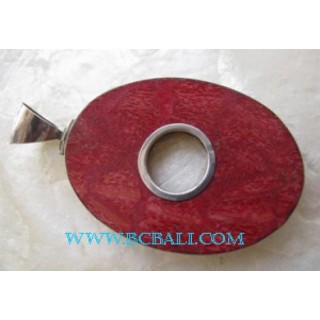 Oval Red Coral Pendant Silver