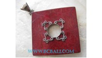 Red Coral Square Silver Pendant