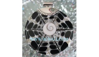 Resin Pendant Black Shell Silver