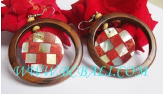 Earring Woods Red Coral 