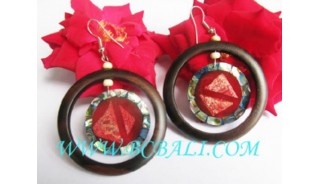 Exotic Red Coral Shell with Woods Earrings
