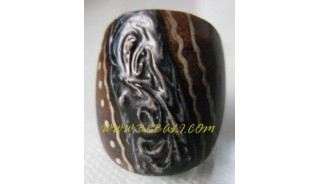 Wooden Balinese Design Rings Painted