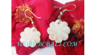 Bone Earring Floral Carved