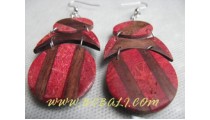 Earring Red Coral Wood