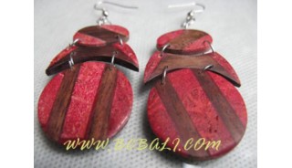 Earring Red Coral Wood