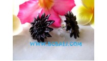 Flower Motive Leather Earrings