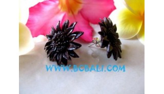 Flower Motive Leather Earrings