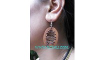 Oval Wood Earrings Leather