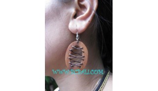 Oval Wood Earrings Leather