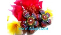 Painted Wooden Earrings  Flower Motive