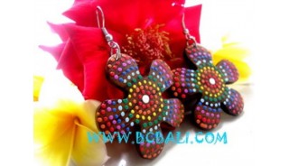 Painted Wooden Earrings  Flower Motive